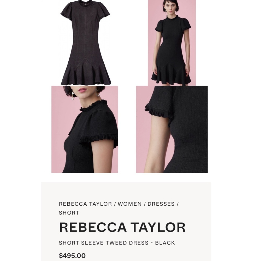 Rebecca Taylor • Clare Short Sleeve Tweed Dress in Black - Picture 3 of 12